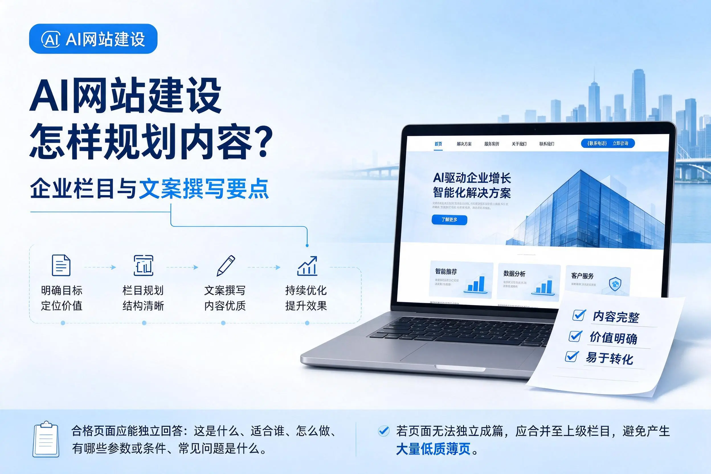 AI网站建设怎样规划内容?凉山企业栏目与文案撰写要点
