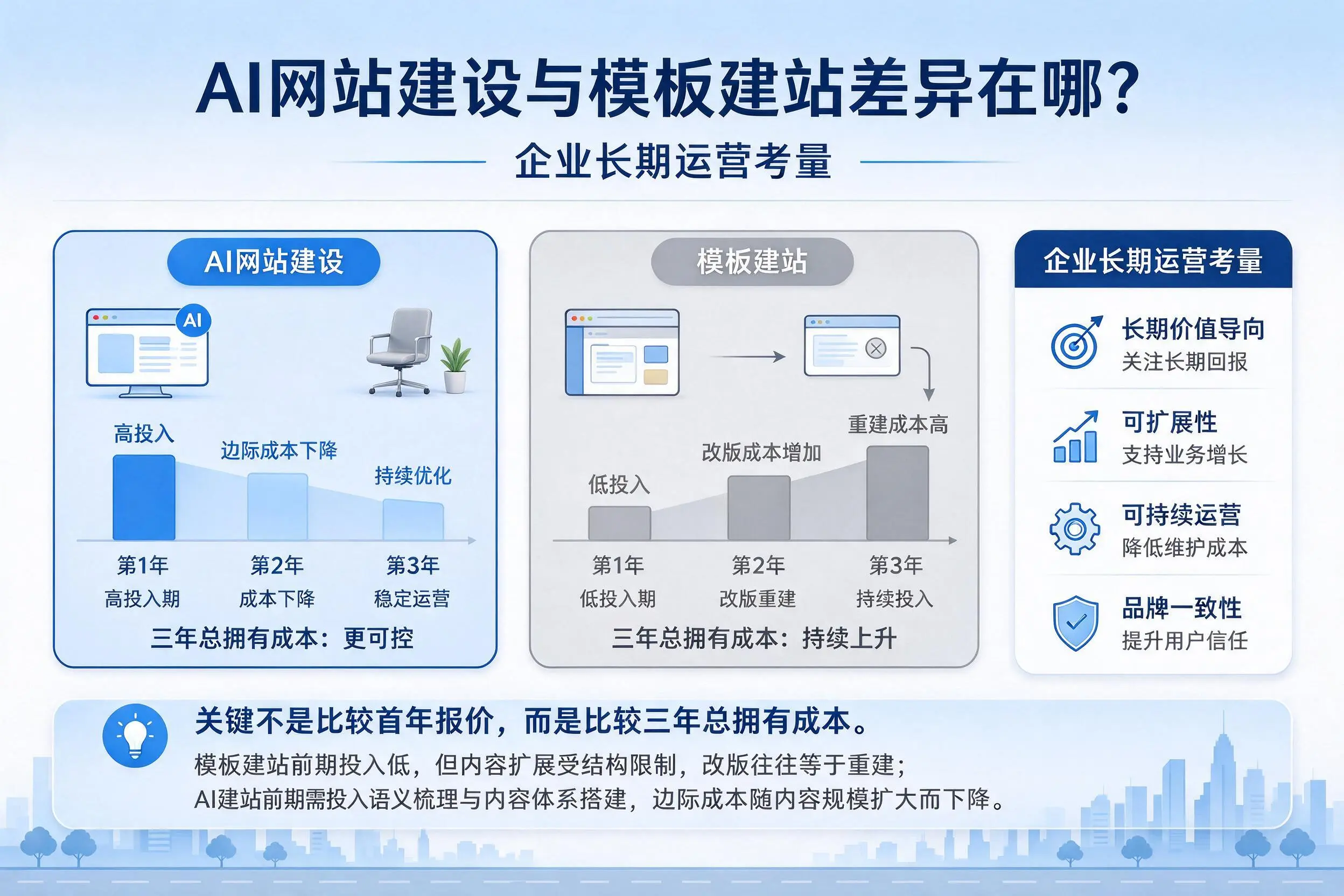 AI网站建设与模板建站差异在哪？凉山企业长期运营考量